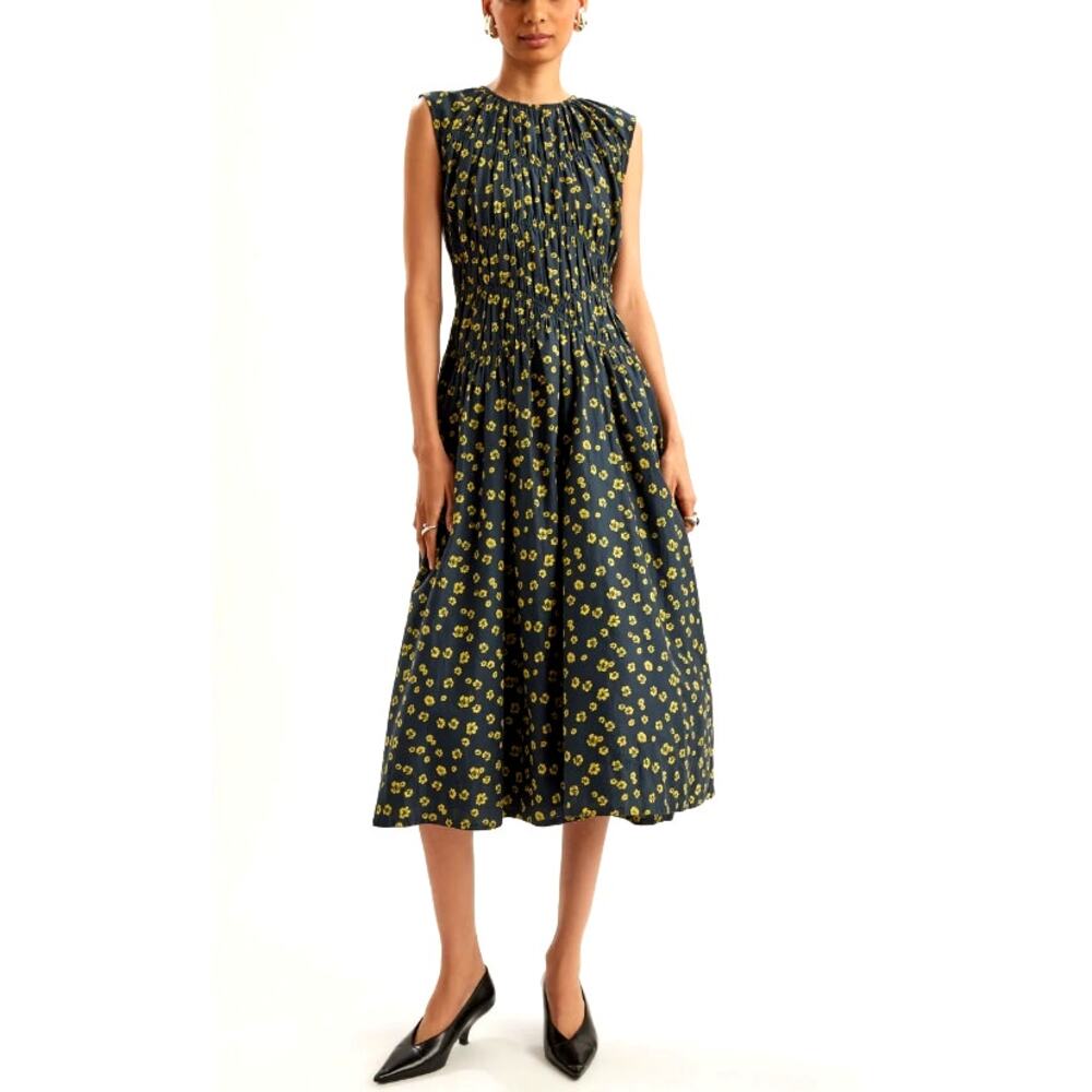 Merlette Women's Lemon Navy Floral Print Villard Dress Size 8